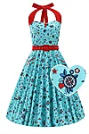 Dolly & Dotty 50s Swing Dress – Daisy Light Blue Rockabilly Halter Dress