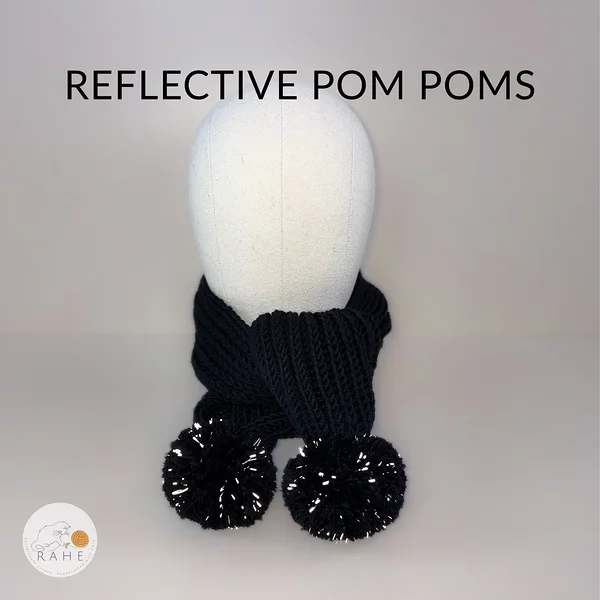 Reflective merino wool long scarf in black. Hand-knitted merino scarf for girls and boys. Estonian handicraft gifts.