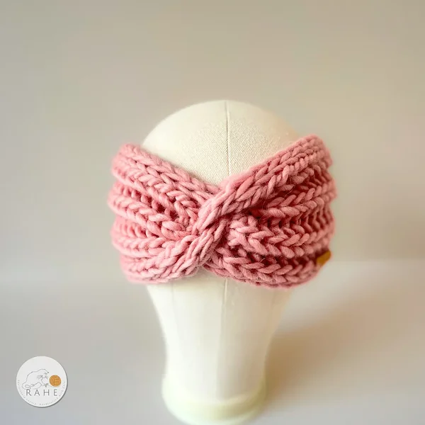 Hand-knitted pink headband in fisherman&#x27;s ribbing. Head accessories for women, fall and winter gift idea for her, handmade in Estonia by RAHEcraft