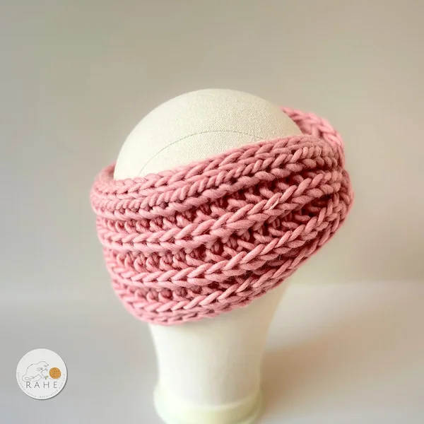 Hand-knitted wool chunky knit twist headband for women. Autumn and winter gift idea. Handmade in Estonia by RAHEcraft.