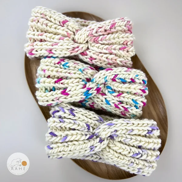 Hand-knitted chunky wool headbands for women. Dotted wool ear warmers. Estonian handicraft gift.