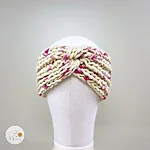 Chunky wool knitted headband speckled ear warmer white pink rahecraft