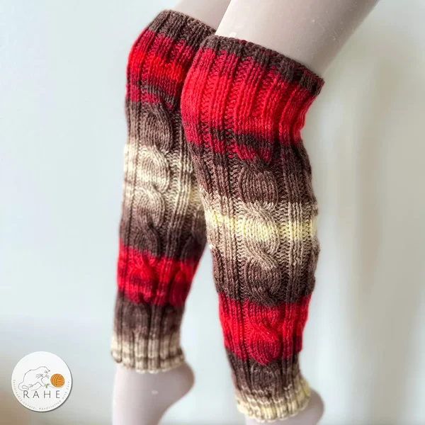 Gradient leg warmers for women, hand-knitted  cable-knit- white, red, beige, brown gradient anke warmers, a cozy gift idea