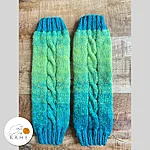 Green turquoise cable knit leg warmers wool blend full view rahecraft