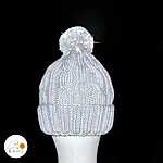 Grey merino wool cable knit reflective beanie bobble hat kids teens no slip brim rahecraft