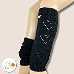 Hand knit black lace heart leg warmers side details rahecraft
