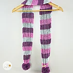 Hand knitted acrylic long scarf reflective pom poms pink grey purple rahecraft