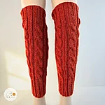 Hand knitted cable knit leg warmers women brick red rahecraft front view