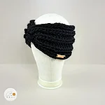 Hand knitted chunky wool headband girls women black rahecraft angled view