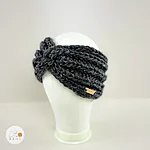 Hand knitted chunky wool headband women charcoal rahecraft angled view