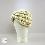 Hand knitted chunky wool headband women ivory white rahecraft angled view