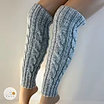 Hand knitted leg warmers ribbed cable knit women light grey rahecraft side view