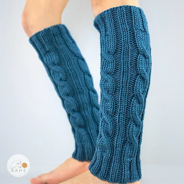 Hand-knitted blue merino wool leg warmers for kids. Estonian handicraft.