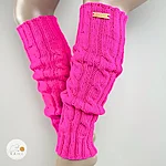 Hand knitted merino wool leg warmers women neon pink rahecraft