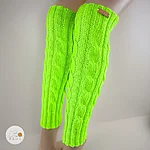 Hand knitted merino wool leg warmers women teens kids neon green rahecraft side view 1