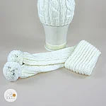Hand knitted merino wool reflective winter pom pom scarf kids teens adults white rahecraft flat lay