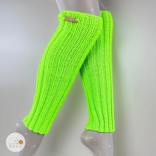 Hand-knitted merino wool leg warmers in neon green by RAHEcraft. Soft, stretchy and warm handmade in Estonia.
