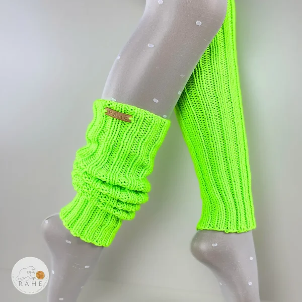 Pair of neon merino wool leg warmers handmade by RAHEcraft in Estonia. Soft, durable and perfect for yoga or skating.