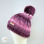 Hand knitted reflective pom pom hat kids teens adults pink purple rahecraft