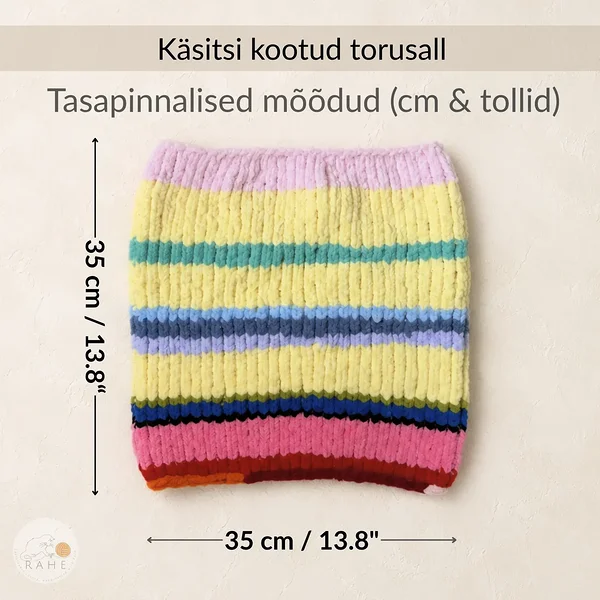 Käsitsi kootud velvetlõngast salli tasapinnalised mõõdud.