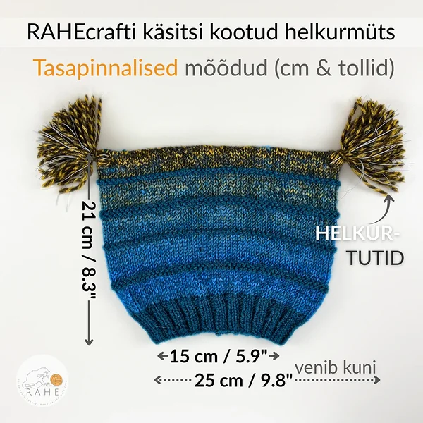 Käsitsi kootud helkurmütsi tasapinnalised mõõdud lastele ja täiskasvanutele