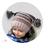 Hand knitted wool blend hat reflective tassels kids adults gradient pink grey rahecraft kid model