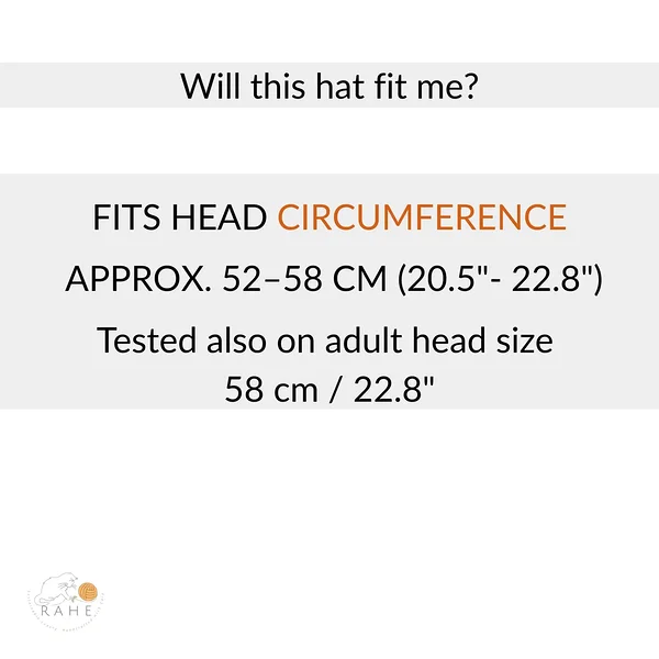 RAHEcraft beanie sizing guide showing how to measure head circumference correctly to determine hat fit.