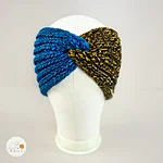Hand knitted wool blend headband girls women gradient blue brown rahecraft front view
