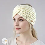 Hand knitted wool blend wide headband girls women ivory white rahecraft on model