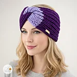 Hand knitted wool blend wide headband women girl purple light purple rahecraft on model