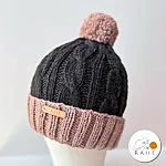 Handknit charcoal beige wool beanie reflective hat front rahecraft