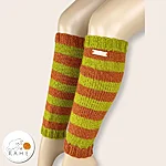 Handknit wool blend leg warmers olive rusty stripes rahecraft