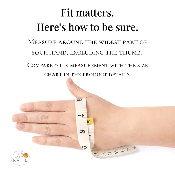 Measuring hand circumference to find the correct size for RAHEcraft gloves and arm warmers.