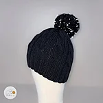 Kids merino wool reflective hat hand knitted black winter beanie side view rahecraft