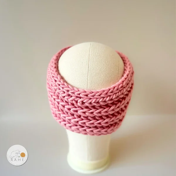 Hand-knitted headband for women, pink chunky knit ear warmer for women,  autumn and winter gift idea, handmade in Estonia by RAHEcraft