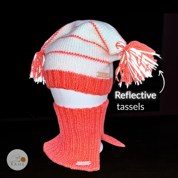 Reflective hat for kids. Bobble Hat for Girls and Boys. Hand-knitted Wool Blend Beanie.