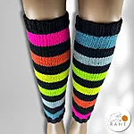 Neon striped black merino leg warmers on mannequin front rahecraft