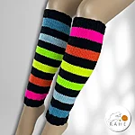 Neon striped black merino leg warmers on mannequin side rahecraft