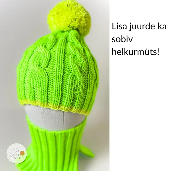 Käsitsi kootud meriinovillased helkurmütsid ja kaelussallid lastele vanuses 5-9. Eesti käsitöö kingitus lastele.