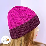 Rahecraft fuchsia merino wool beanie handmade side view