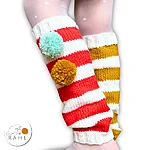 Rahecraft kids striped merino legwarmers golden red handknit with pom poms