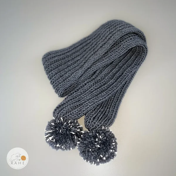 Dark Grey Knitted MErino Wool Long Narrow Scarf for kids, teens, women, and men. Handicraft gift ideas.