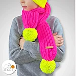 Rahecraft merino wool neon pink scarf with reflective yellow pompoms kids