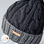 Reflective beanie dark grey light grey cable knit pompom detail rahecraft.