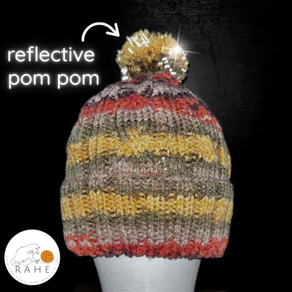 Reflective Handknit Wool Bobble Beanie – Cable Knit Hat for Kids, Teens & Adults | Nonslip Ribbed Brim, Stretchy and Soft Hat, Winter Gift