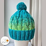 Reflective pom pom wool blend beanie green blue side