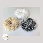 White beige grey faux fur scrunchies rahecraft