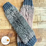 Wool blend cable knit legwarmers grey dusky pink handmade rahecraft