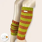 Wool blend leg warmers olive rusty stripes on model rahecraft