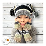Wool blend striped fingerless gloves kids knit hat set rahecraft 2